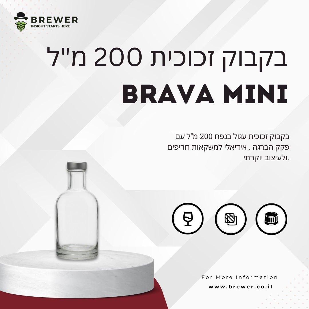 Стеклянная бутылка Brava Mini 200 мл с винтовой крышкой, прозрачная
